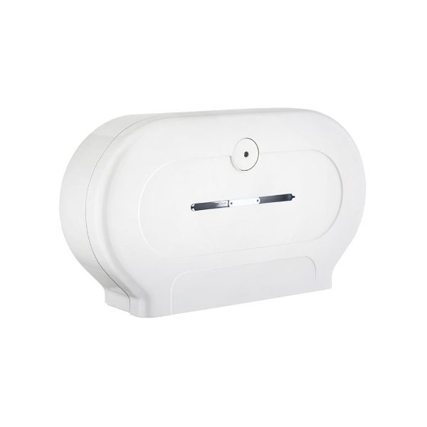 Twin mini jumbo toilet roll dispenser, plastic