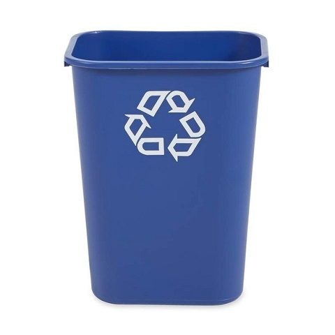 39L Rectangular Plastic Waste Bin, Blue, with recycle logo